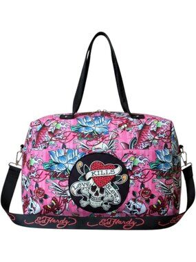 Stylish Women's Nylon Duffel Bag - Pink Multi Travel Tote, Gym & Weekend Bag